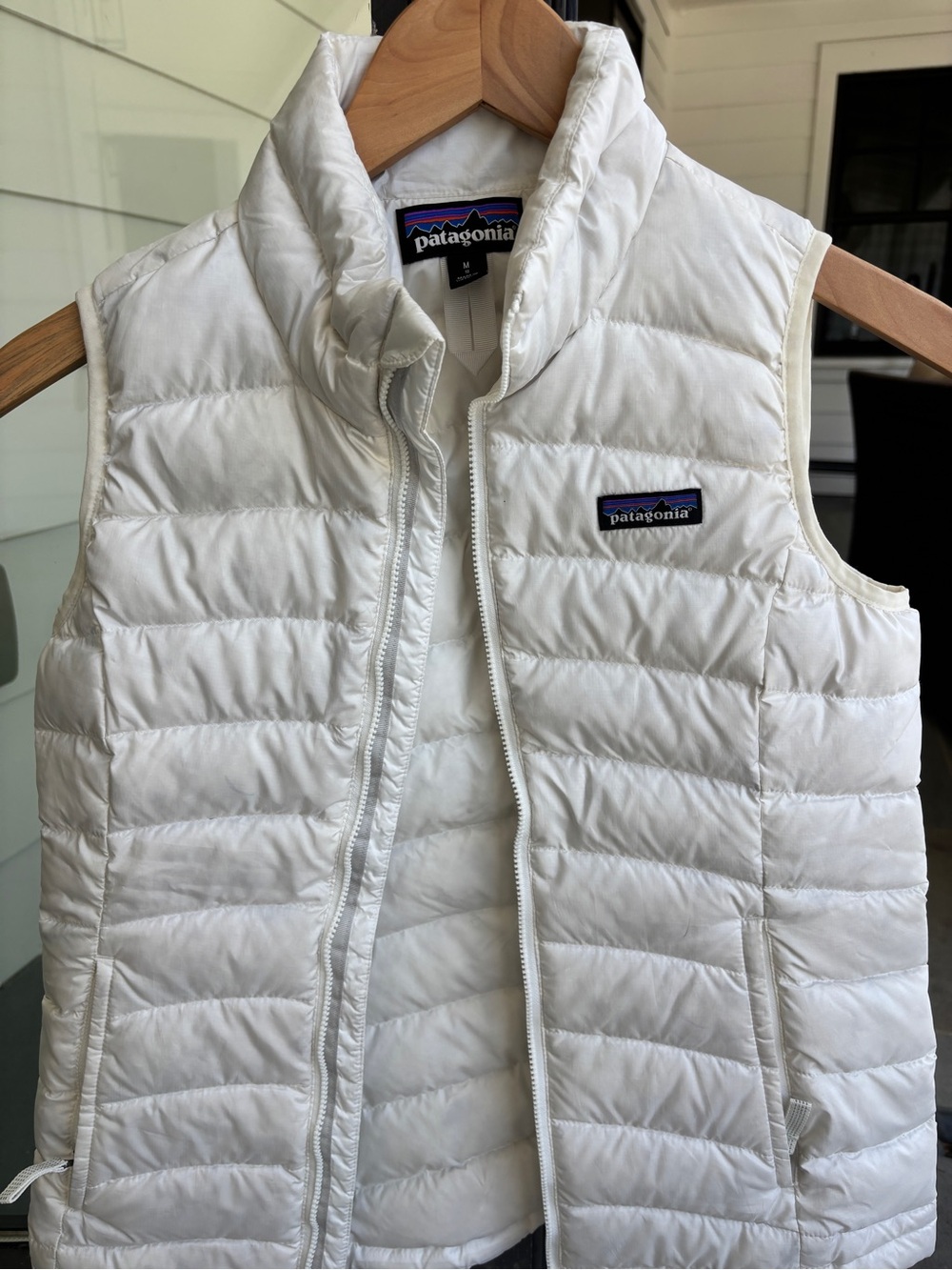 Patagonia White Quilted Down Vest with Logo